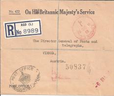 GBG075/ OHMS Registered Cover To GPO Vienna. Diensteinschreiben Nach Wien - Dienstmarken