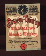 Etiquette De  Whisky   -  Seven Thirty 7.30 Express  -  Boston USA    -  (Thème Train Horloge Heure) - Whisky