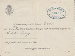 Sweden Postal Stationery Ganzsache Entier Kortbrev Private Print SVERIGES RIKSBANK, UPSALA 1918 (2 Scans) - Interi Postali