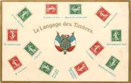 Themes Div- Ref G508-philatelie -le Langage Des Timbres -carte Gaufrée -theme Langages   -carte Bon Etat - - Timbres (représentations)