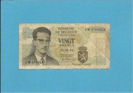 BELGIUM - 20 FRANCS - 15.06.1964 - P 138 - Sign. 18 - Prefix 2 W - King Baudouin I - BELGIE BELGIQUE - 2 Scans - 20 Franchi