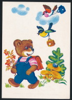 Champignons Mushrooms School Cartoon Bear Bird Pilze Bär Vogel Schule Unused °AK0024 - Einschulung