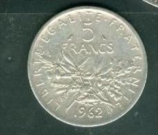 Piece 5 Francs Argent Silver , Année 1962 - Pic0403 - 5 Francs