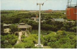 San Antonio TX Texas, Sunken Gardens Sky-Ride View Of Park, C1960s Vintage Postcard - San Antonio