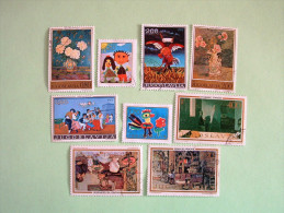 Yugoslavia 1973/74 Paintings Children Drawings Rooster Flowers Roses Dance House Interiors - Usados