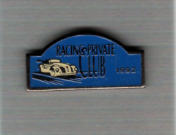 Pin's  Sport  Automobiles   Rallye  Racing  Private  Club  1992, Voiture  Blanche  Porsche ? - Rally