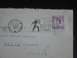 LETTRE GRANDE BRETAGNE GREAT BRITAIN AVEC YT 335 PERFORE PERFORED H - FLAMME LONDRES F.S. M - DEFENSE CIVILE - - Cartas & Documentos