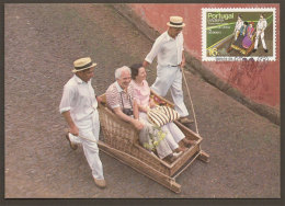 Portugal Madère 1984 Panier Transport Typique De Madère Carte Maximum Madeira Basket Typical Transportation Maxicard - Maximumkaarten