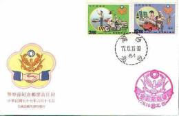 FDC 1988 Police Day Stamps Motorbike Motorcycle Fire Engine Pumper Helicopter Cruise Car Computer - Computers