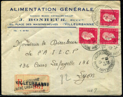 FRANCE - MARIANNE DULAC - N° 691 (3) / LR DE VILLEURBANNE LE 9/2/1945, POUR LYON - TB - 1944-45 Maríanne De Dulac