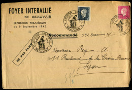 FRANCE - MARIANNE DULAC - N° 691 + 696 / LR BEAUVAIS LE 9/9/1945, POUR EXPÉDITION D'UN BF VIGNETTES EXPO. PHILA. - TB - 1944-45 Marianne (Dulac)