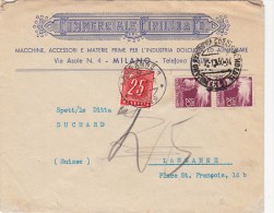 1950, LETTRE ITALIE, COMMERCIALE CIRILLO  MILANO-LAUSANNE, TAXE  0.25F  /4984 - Strafportzegels