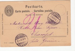 1897, CARTE ENTIER SUISSE, NEUCHATEL- CHAMPEL, TAXE 2  /4992 - Impuesto