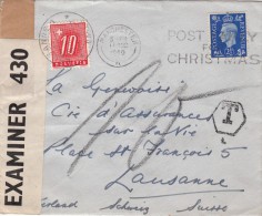 1940, LETTRE GRANDE BRETAGNE, CENSURE,  MANCHESTER - LAUSANNE, TAXE 10 /5001 - Postage Due