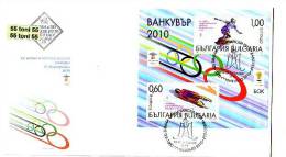 2010 Winter Olympic G.- Vancouver   S/S - FDC  Bulgaria / Bulgarie - Hiver 2010: Vancouver
