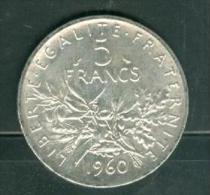 Piece 5 Francs Argent Silver Année 1960  - Pic1302 - 5 Francs