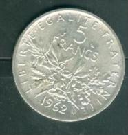 Piece 5 Francs Argent Silver Année 1962 - Pic1304 - 5 Francs