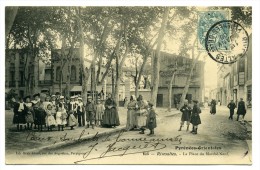 Carte Postale Ancienne 1906 Rivesaltes (66) Place Du Marché Neuf Animée Enfants En Costumes - Rivesaltes