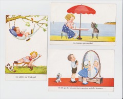 Lot 3 - Illustrateur John Wills - Fillette Garçon Hamac Chien Laine Tricot Coiffeuse Glace - 7237/1 7240/2 7326/3 - Wills, John