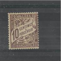 ANDORRA 1931/1932 -  TIMBRE CIFFRE TAXE - TAX STAMP - SEGNATASSA - MINT NO GLUE - SANS COLLE 10 CENT`REF 103 - Nuevos