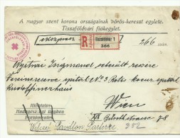 Lettre De La Croix Rouge De 1915 En Recommandé De Tiszaföldvar Pour Vienne - Briefe U. Dokumente