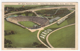 Municipal Football Stadium Rubber Bowl Akron Ohio 1954 Linen Postcard - Akron