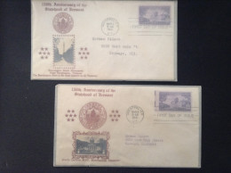 US, 1941 FDCs (x2) - 150th Anniversary Of The Statehood Of Vermont - 1941-1950