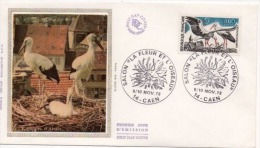 Caen 1973 / Cachet Temporaire / Salon " La Fleur Et L´Oiseau " Sur N° 1755 Cigogne. - Storks & Long-legged Wading Birds