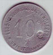 Monnaie De Nécessité - LOIRE 42 - Unieux - Ets Jacob Holtzer 10c - Contremarque Cloche Et Croissant - Monétaires / De Nécessité