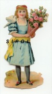 Fillette Blonde   En Robe Bleue Colombe Sur L épaule Et Bouquet De Roses Dans Les Bras  Années 1890 Env - Enfants