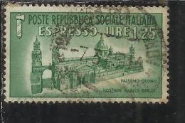 ITALIA REGNO ITALY KINGDOM RSI REPUBBLICA SOCIALE ITALIANA 1944 ESPRESSO LIRE 1,25 TIMBRATO USED - Poste Exprèsse