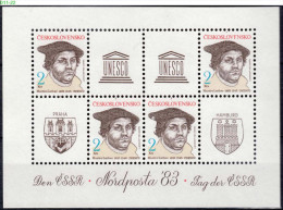 CZECHOSLOVAKIA, 1983, Nordposta Stamp Exhibition, Famous People, Martin Luther, UNESCO, Sheet Of 4, MNH (**), Sc 2446a - Martin Luther King