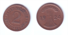 Germany 2 Reichspfennig 1924 G - 2 Renten- & 2 Reichspfennig