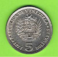 VENEZUELA -  5 Bolivar  1977   KM44 - Venezuela