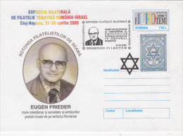 JEWISH, JUDISME, ROMANIA- ISRAEL PHILATELIC EXHIBITION, PERSONALITY, COVER STATIONERY, ENTIER POSTAL, 2000, ROMANIA - Judaisme