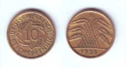 Germany 10 Reichspfennig 1935 D - 10 Rentenpfennig & 10 Reichspfennig