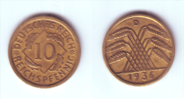 Germany 10 Reichspfennig 1936 D - 10 Rentenpfennig & 10 Reichspfennig