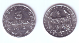 Germany 3 Mark 1922 J 3rd Anniversary Weimar Constitution - 3 Mark & 3 Reichsmark