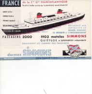 Paquebot France  Buvard  Matelat Simmons - Transporte