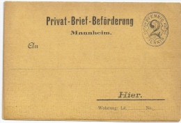 ALLEMAGNE - ENTIER POSTAL NEUF - POSTE PRIVEE MANNHEIM - 2 PFENNIG NOIR - Postes Privées & Locales