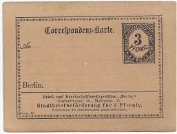 ALLEMAGNE - ENTIER POSTAL CARTE 3 PFENNIG NOIR - Postes Privées & Locales