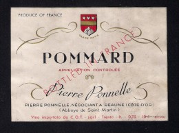 # POMMARD PIERRE PONNELLE Beaune France Red Wine Label, Wein Vino Vin Etiquette Etiqueta Etikett Cote-d´Or - Bourgogne