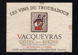 # VACQUEYRAS COTES-DU-RHONE France Red Wine Label, Wein Vino Vin Etiquette Etiqueta Etikett, Les Vins Du Troubadour - Côtes Du Rhône