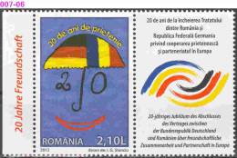 ROMANIA, 2012, Romanian-German Friendship Treatyt, Set Of 1 + Label, MNH (**); LPMP/Mi. 1955/6653 - Nuevos
