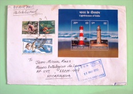 India 2013 Cover To Nicaragua - Light Houses Penguins Monkey Frog Polar Regions - Storia Postale