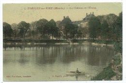 CPA -TORIGNI SUR VIRE -LE CHATEAU ET L' ETANG -Manche (50) -Circulé 1909 -Animée, Barque -Edit. Vve Marie, Buraliste - - Other Municipalities