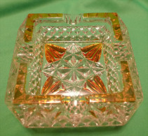 Vintage CRYSTAL Glass ASHTRAY Decorated W. Rich Yellow Flashed Glass & Facets - Vetro