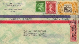 Ecuador 1936? Air Mail Cover With 1 Sucre Columbus + 50 Cent. 100th Of Republic + Postal Tax Stamps 2 Cent. And 3 Cent. - Christophe Colomb