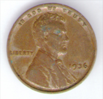 STATI UNITI ONE CENT 1936 - 1909-1958: Lincoln, Wheat Ears Reverse