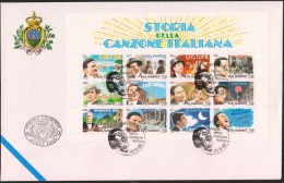 O) 1996 SAN MARINO, MUSICIANS, IMPORTANT SONGS, FDC UNUSED XF. - Lettres & Documents